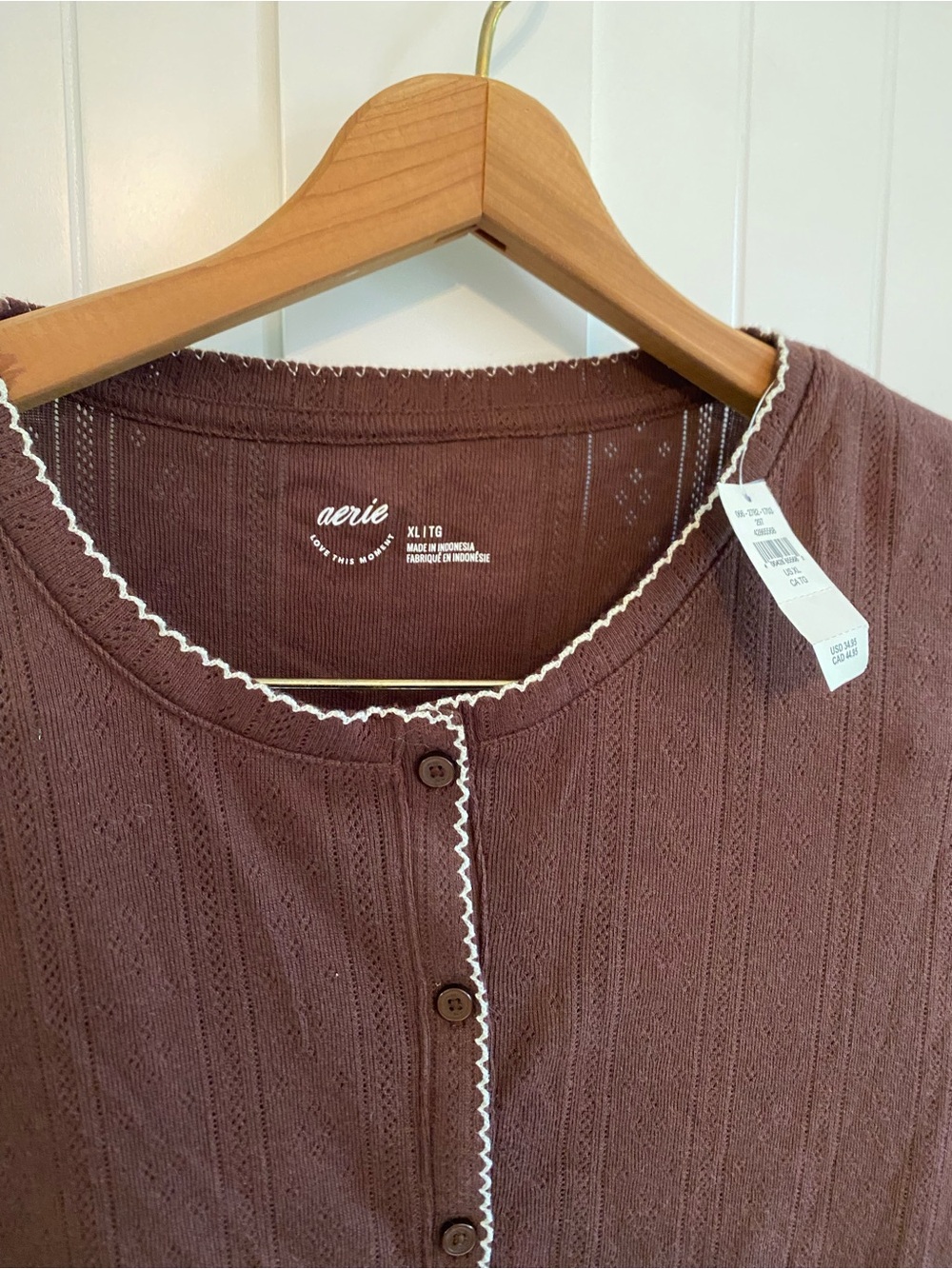 NWT Aerie Chocolate Brown Long-Sleeve Button Top Cardigan - Picture 2 of 4